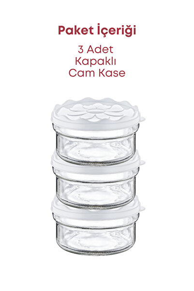 grimorlife 3 Pieces White Plastic Breakfast Glass Bowl with Lid - Breakfast Storage Container 415 Cc