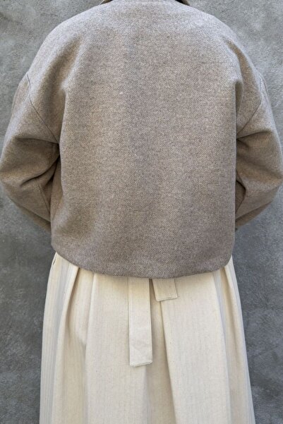 hrmonny Oversize Kısa Kadın Crop Ceket Görünümlü Gömlek Kaşe