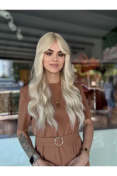 Fenomen Peruk Soğuk Sarı Dalgalı Uzun Perçemli Peruk