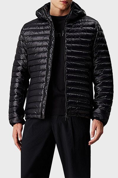Calvin Klein Calvin Klein Men's Black Hooded Coat - Zip and Pocket, Stylish Look 00Gmf4O517