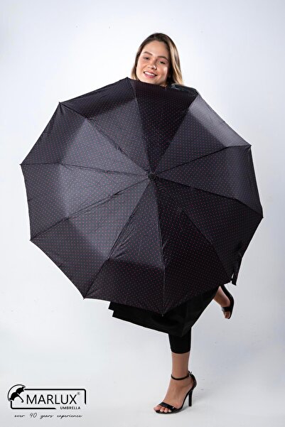 Marlux Siyah Puantiyeli Fiber 10 Telli Tam Otomatik Rüzgara Dayanıklı Şemsiye...