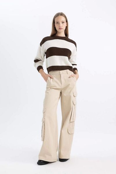 DeFacto X4931 Coool Oversize Fit pruhovaný svetr s výstřihem
