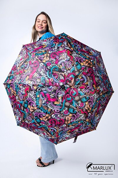 Marlux Graffiti Müzik Desenli 8 Telli Manuel Rüzgara Dayanıklı Şemsiye M21mar...