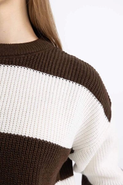 DeFacto X4931 Coool Oversize Fit pruhovaný svetr s výstřihem