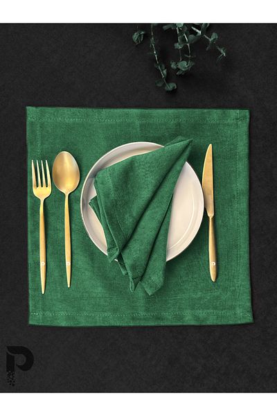 Perle Emerald Green Napkin - Daily Series, Velvet Look Fabric