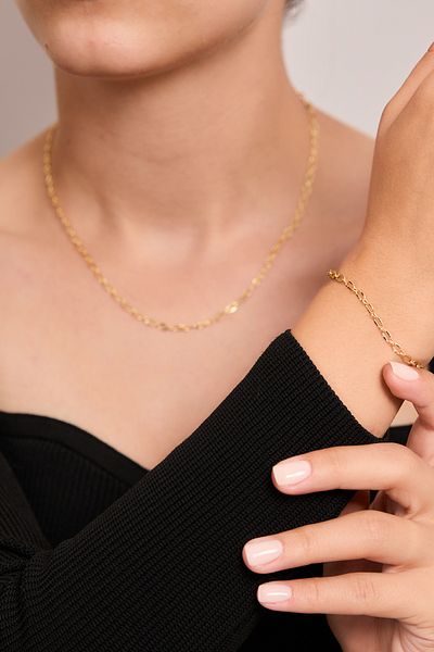 Elika Silver طقم قلادة وسوار بسلسلة بسيطة مطلية بالذهب للسيدات