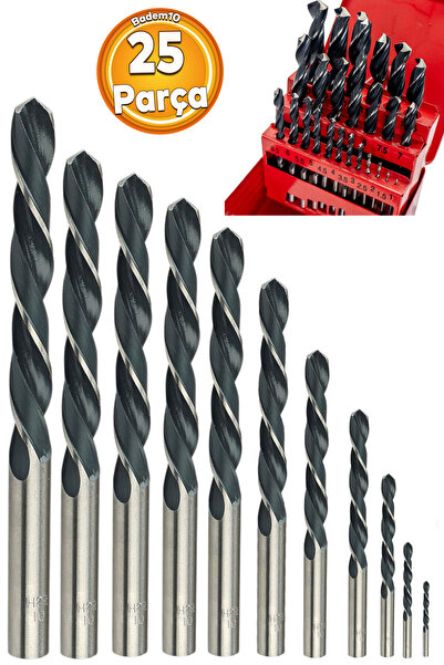 Badem10 Hss Matkap Ucu Set 25'li Paket Metal Alüminyum Ahşap Plastik Çelik De...