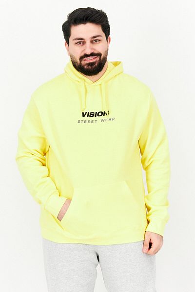 Vision Street Wear Men Hooded Long Sleeve Embroidered Logo Sweatshirt, Yellow