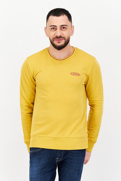 Levi's Men Crew Neck Brand Logo Long Sleeve Sweatshirt, Yellow
