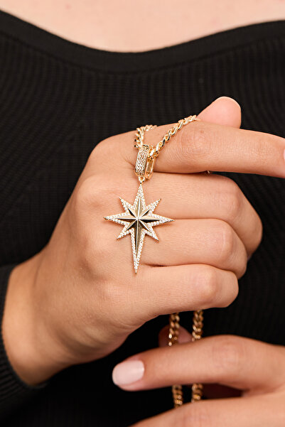 Elika Silver قلادة مطلية بالذهب على شكل نجمة القطب