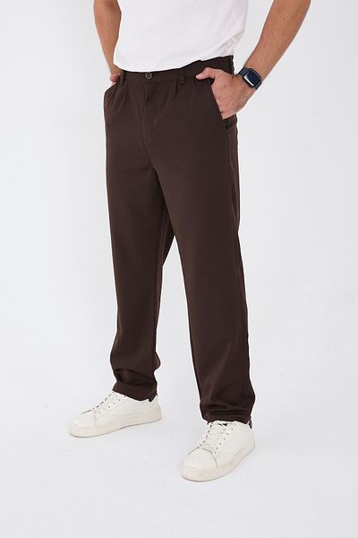 BROCARD Ανδρικό χειμερινό Lycra Baggy Fit Μέση μισό ελαστικό άνετο παντελόνι από ύφασμα καφέ