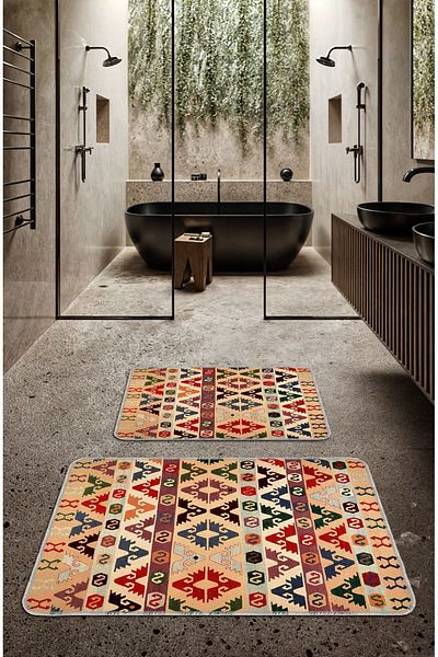 BigArts Home Colorful Decorative Modern Bath Mat - Non-Slip Base, Washable Set Set 50X60-60X90 cm