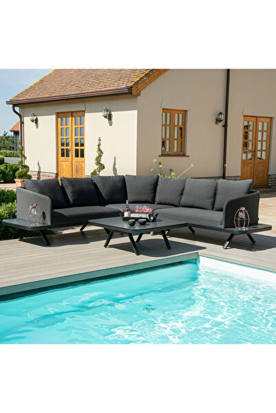 SCY Parigi Dış Mekan Yan Sehpa Detaylı Masalı Bahçe Mobilyası L Köşe Koltuk T...