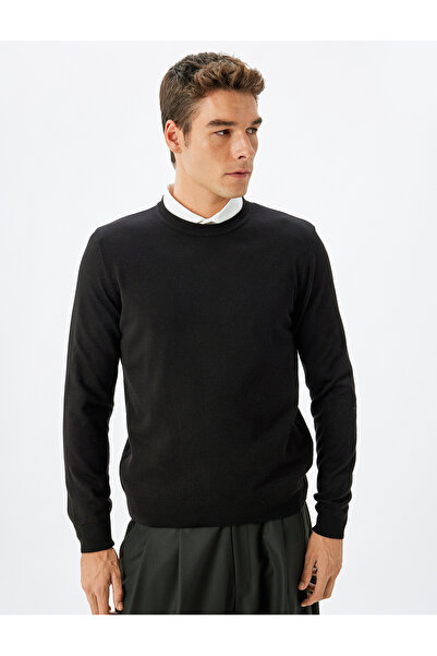 Koton Langärmliger Basic-Strickpullover mit Rundhalsausschnitt