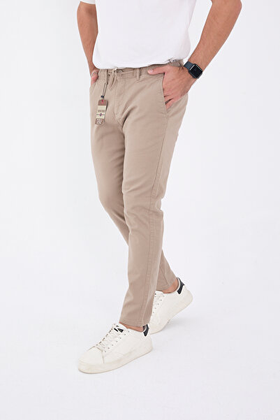 BROCARD Ανδρικό λινό παντελόνι Jogger Slimfit Fit Waist Half Elastic Lycra Beige