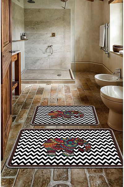 BigArts Home Decorative Modern Design Non-Slip Base Washable Set Set Black Elephant Bath Mat 50X60-60X90 cm