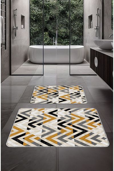 Artızon Colorful Modern Design Non-Slip Base Washable Bath Mat 50X60-60X90 cm Set Set