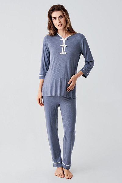 Artış Long Sleeve Patterned Stretchy Viscous Woven Maternity Dressing Gown Pajamas Set
