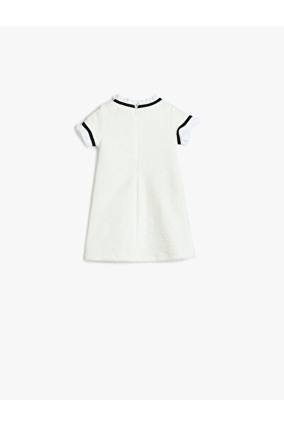 Koton Elbise Fırfır Detaylı Kısa Kollu Yuvarlak Dik Yaka Cep Detaylı
