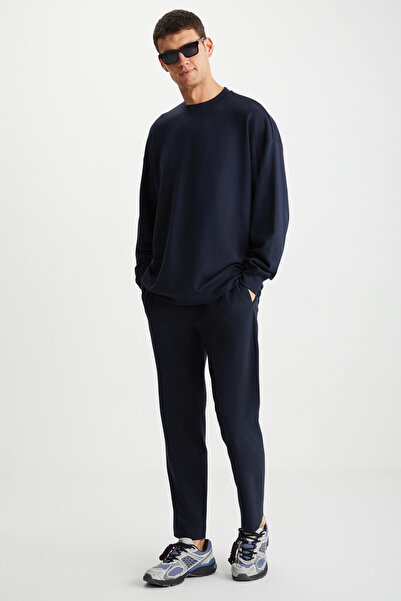 GRIMELANGE GUILHERME férfi 100% pamut kötött 3 szál raszteres, melegen tartó normál sötétkék pulóver