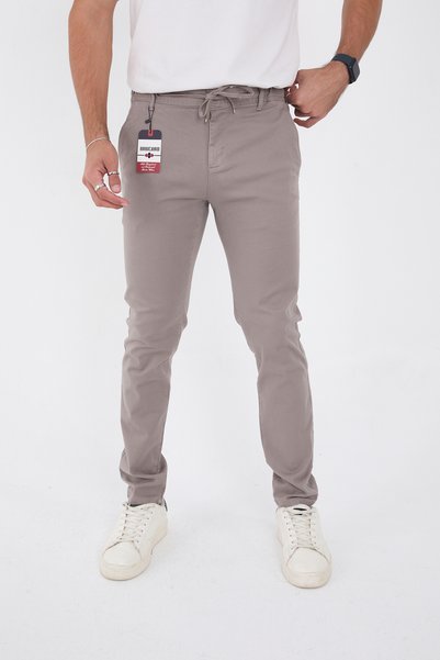 BROCARD Men's Seasonal Jogger Slimfit Mold Waist Half Elastic Lycra Gray Linen Trousers