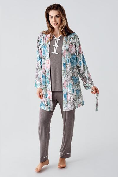 Artış Σετ πιτζάμες εγκυμοσύνης με μακρυμάνικο σχέδιο ελαστικό παχύρρευστο υφαντό