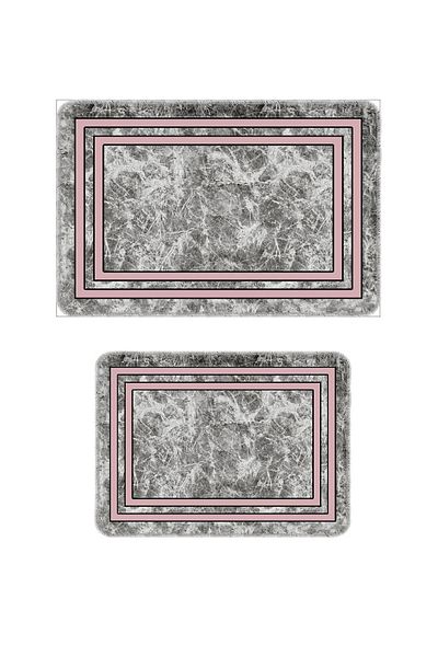 Artızon Grey-Pink Bath Mat Set – Non-Slip Base, Washable (50X60, 60X90 cm) Set of Two