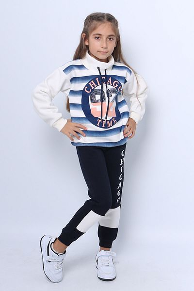 HÇM Girls 3 Yarn Tracksuit Set - Stone Embroidery and Printed Lace D28