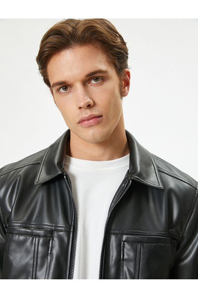 Koton Μπουφάν από συνθετικό δέρμα Slim Fit - με τσέπες και φόδρα με φερμουάρ