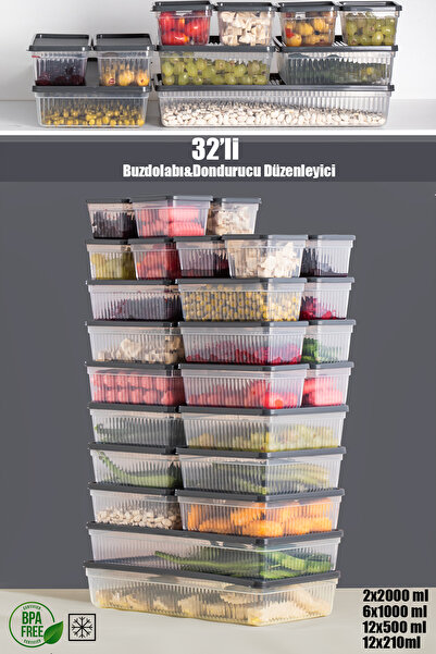 Porsima 2014 32-Piece Freezer Refrigerator Organizer Suitable for Deep Freezer Pulses Storage Container Set