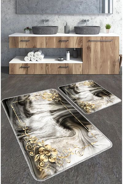 BigArts Home Modern Decorative Non-Slip Based Washable Bath Mat - Gold 50X60-60X90 cm