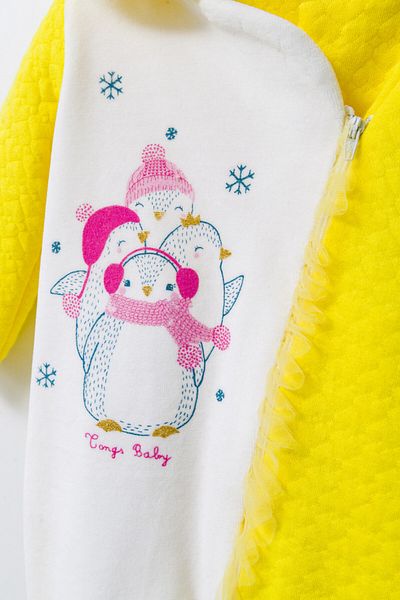 Tongs Baby Salopeta pentru bebelusi de iarna Pinguins, Tongs baby,Galben, 6-9 luni