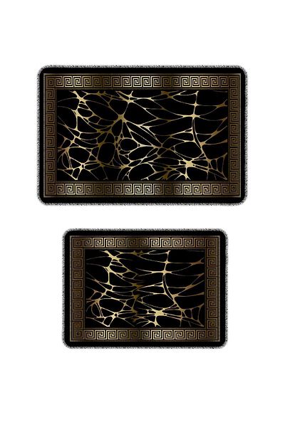 Artızon Black Modern Design Non-Slip Base Washable Bath Mat 50X60-60X90 cm