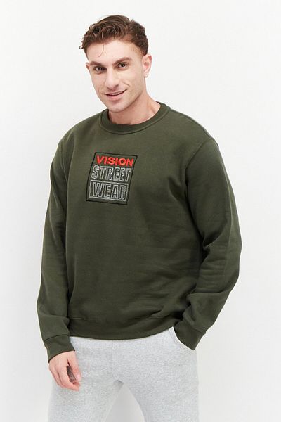 Vision Street Wear Men Embroidered Logo Sweatshirt, Dark Green