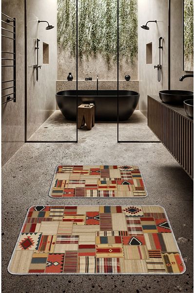 Artızon Vintage Design Non-Slip Base Washable Bathroom Set 50X60-60X90 cm