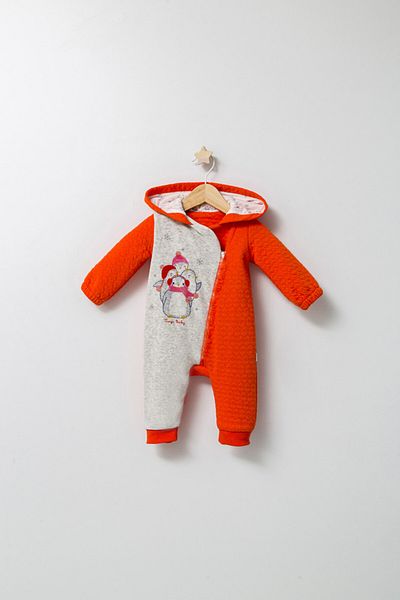 Tongs Baby Winter baby jumpsuit Pinguins, Tongs baby, Orange, 6-9 months