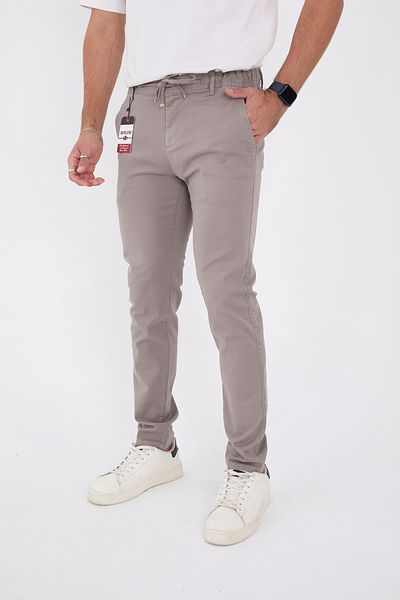 BROCARD Ανδρικό λινό παντελόνι Jogger Slimfit Mold Waist Half Elastic Lycra Grey
