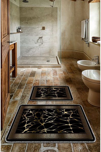 Artızon Black Modern Design Non-Slip Base Washable Bath Mat 50X60-60X90 cm