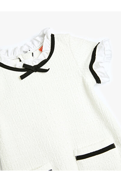 Koton Elbise Fırfır Detaylı Kısa Kollu Yuvarlak Dik Yaka Cep Detaylı