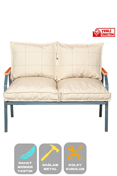 UFUK HOME Linda Berjer İkili Koltuk,Konforlu Balkon Mobilyası,Modern Metal Çay Seti,Estetik Cafe Sandalyeleri