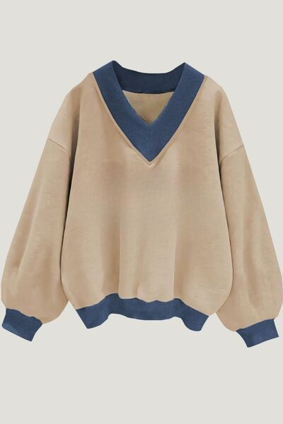 Know Kadın Vizon Düz V Yakalı Oversize Sweatshirt