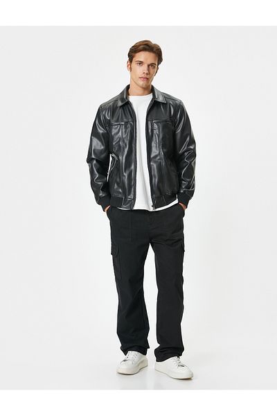 Koton Μπουφάν από συνθετικό δέρμα Slim Fit - με τσέπες και φόδρα με φερμουάρ
