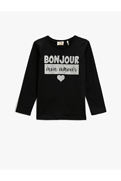 Koton Bedrucktes Langarm-T-Shirt aus Baumwolle mit Rundhalsausschnitt