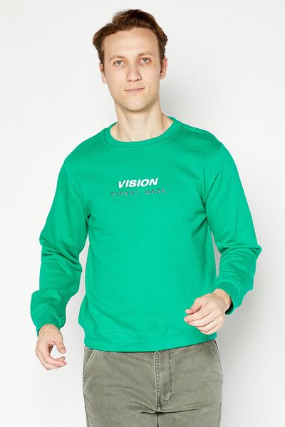 Vision Street Wear Men Crew Neck Long Sleeve Embroidered Logo Sweatshirt, Green