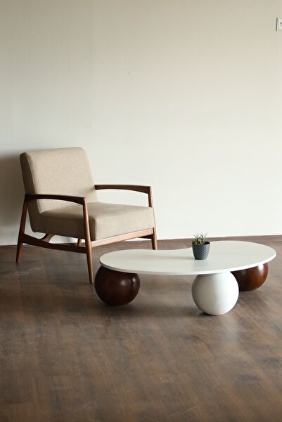 Velura Home Modern Orta Sehpa & Küre-top Sehpa & Fasülye Ahşap Sehpa & Pinter...