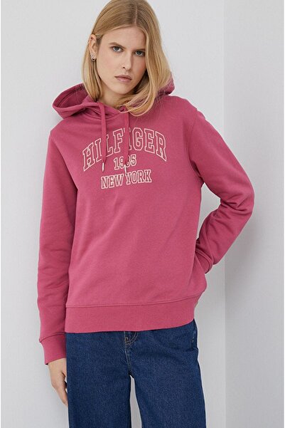 Tommy Hilfiger %100 ORGANİK PAMUK RAHAT KESİM KABARTMA BASKILI KAPÜŞONLU SWEATSHİRT