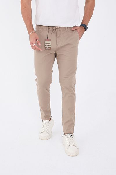 BROCARD Ανδρικό λινό παντελόνι Jogger Slimfit Fit Waist Half Elastic Lycra Beige