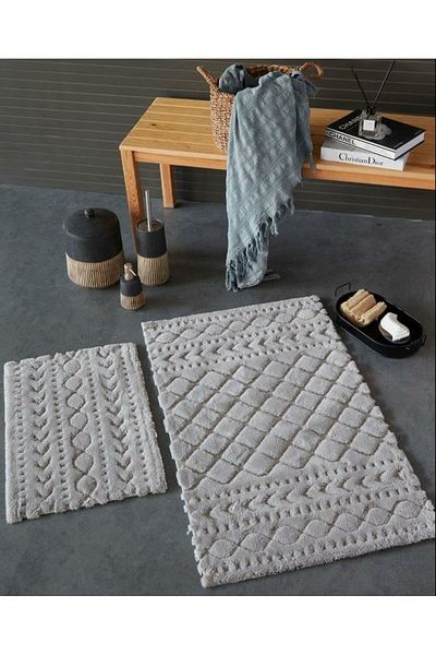 HC&W Aztech Light Gray 2-Piece Bath Mat Set