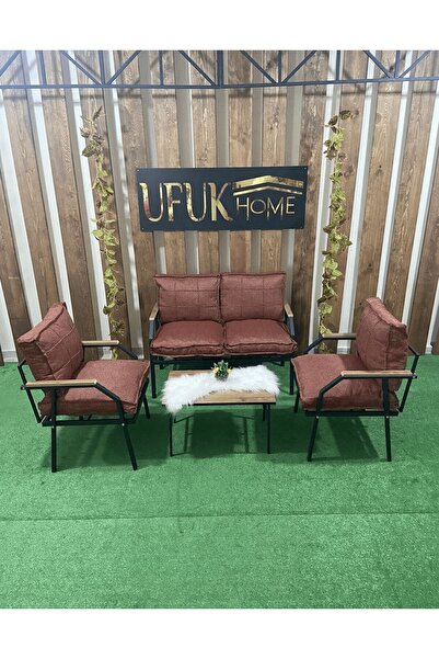 UFUK HOME Sehpalı Hasır Fermuarlı Bahçe Balkon Takımı, Cafe, Salon - Metal Ka...