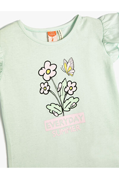 Koton T-Shirt Crew Neck Sleeveless Ruffle Floral Printed Cotton